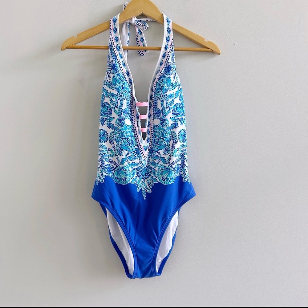 Lilly Pulitzer Blue and White One Piece Swimsuit